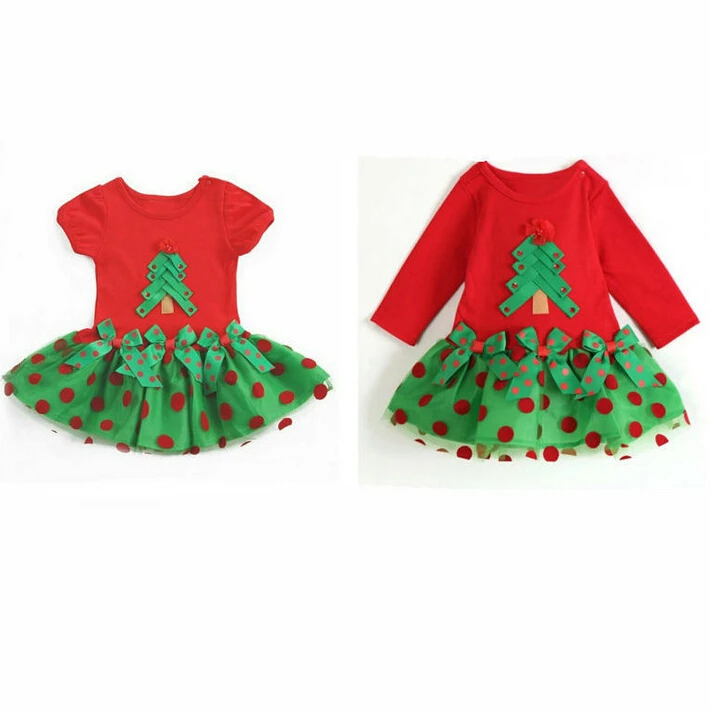 2018 christmas tree dress for girl kids Infant newborn red Girl dress