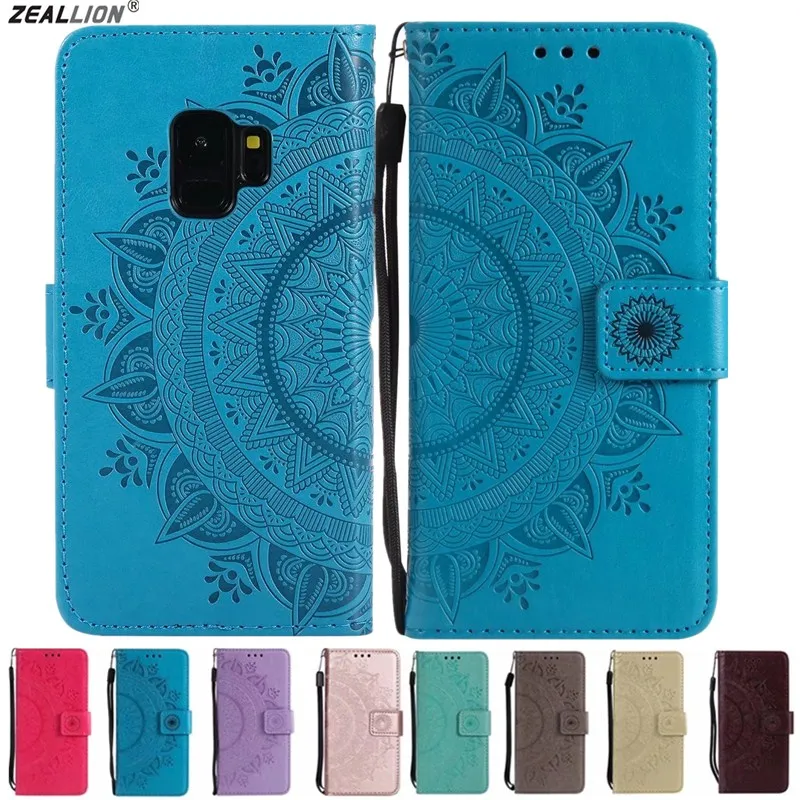 

ZEALLION For Samsung S3 S4 S5 mini S6 S7 Edge S8 S9 Plus Embossed Totems Flower Lace Leather Card Slot Flip Stand Case Cover