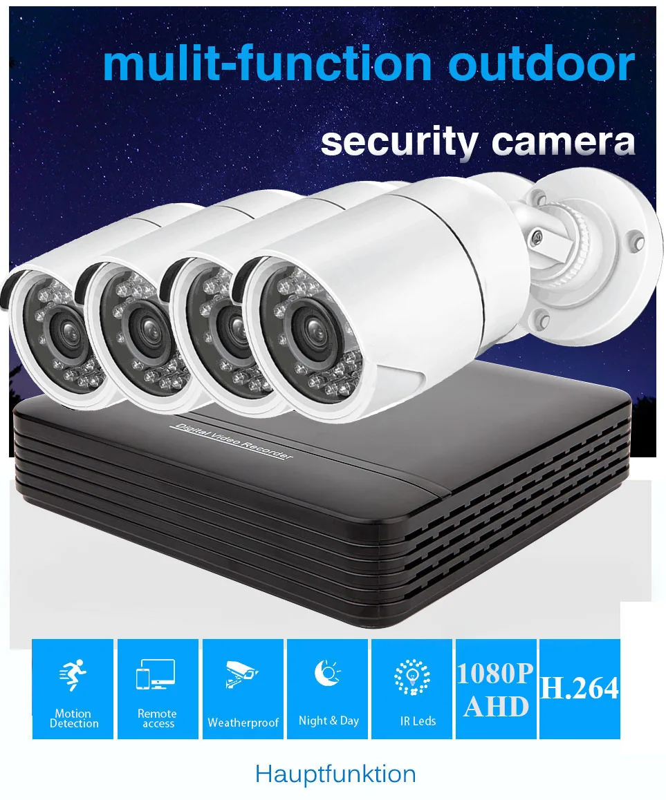 Система видеонаблюдения 4 шт 2MP 1080P наружная Водонепроницаемая металлическая камера безопасности 4CH DVR День/Ночь DIY комплект системы видеонаблюдения