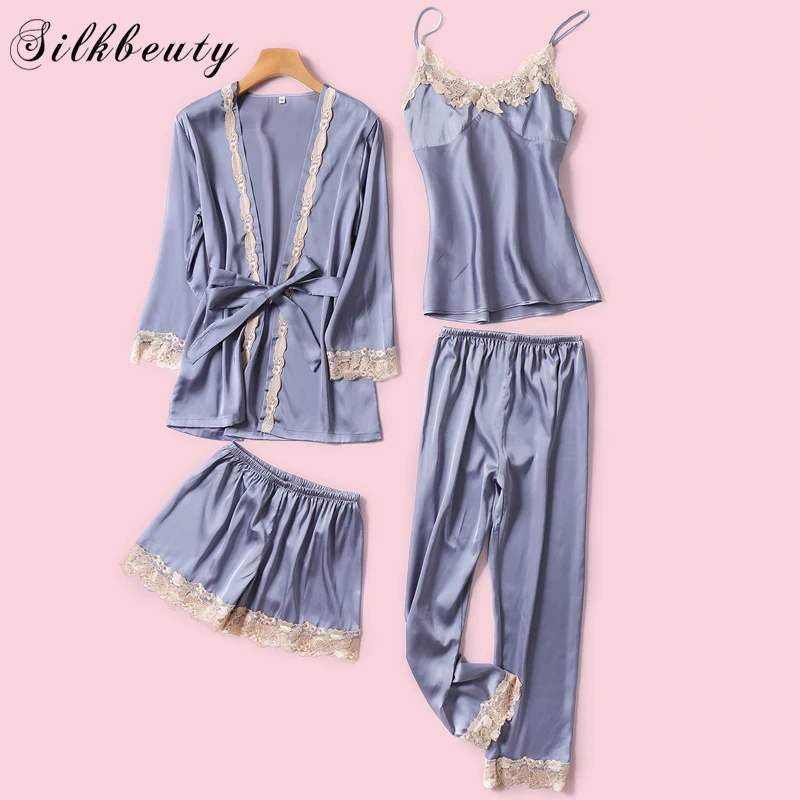 SILKBEUTY/женские шелковые сексуальные кружевные летние пижамы с v образным вырезом