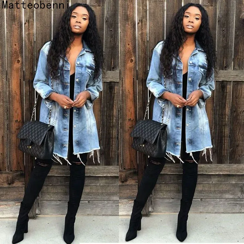 Autumn Winter Women Ripped Hole Denim Jacket 2018 boyfriend Wind Jean Jacket Loose Long Sleeve Coats plus size 3XL Bomber Jacket