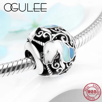 

Wholesale 925 Sterling Silver round shape unicorn Blue Enamel Beads for Jewelry Making Fit Original Pandora Charm Bracelet 2019
