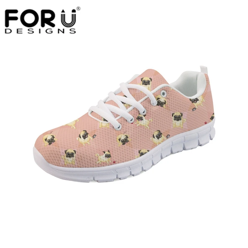 

FORUDESIGNS Pug Dog Pattern Women Sneakers Vulcanized Shoes Platform Shoe Lace up Casual White Tenis Feminino Zapatos De Mujer