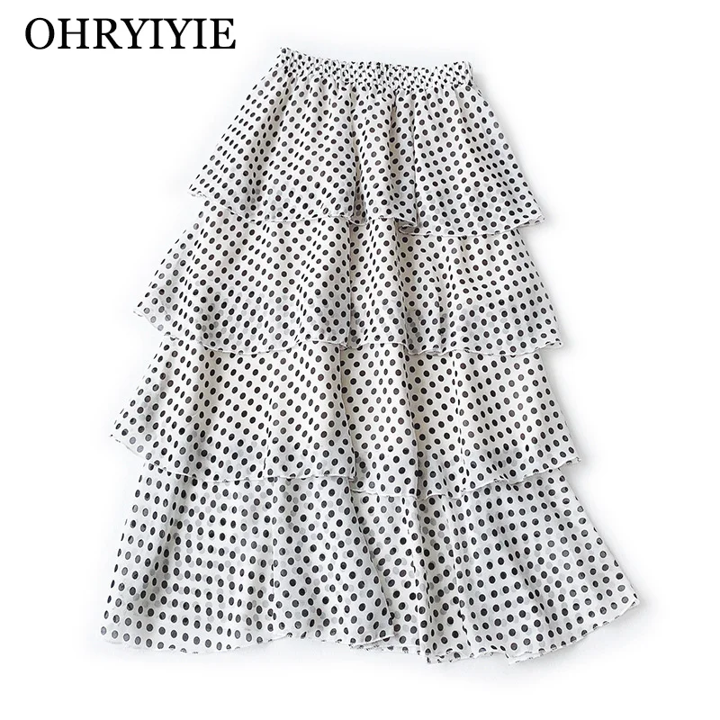 Женская длинная шифоновая юбка в горошек OHRYIYIE черная и красная пляжная стиле
