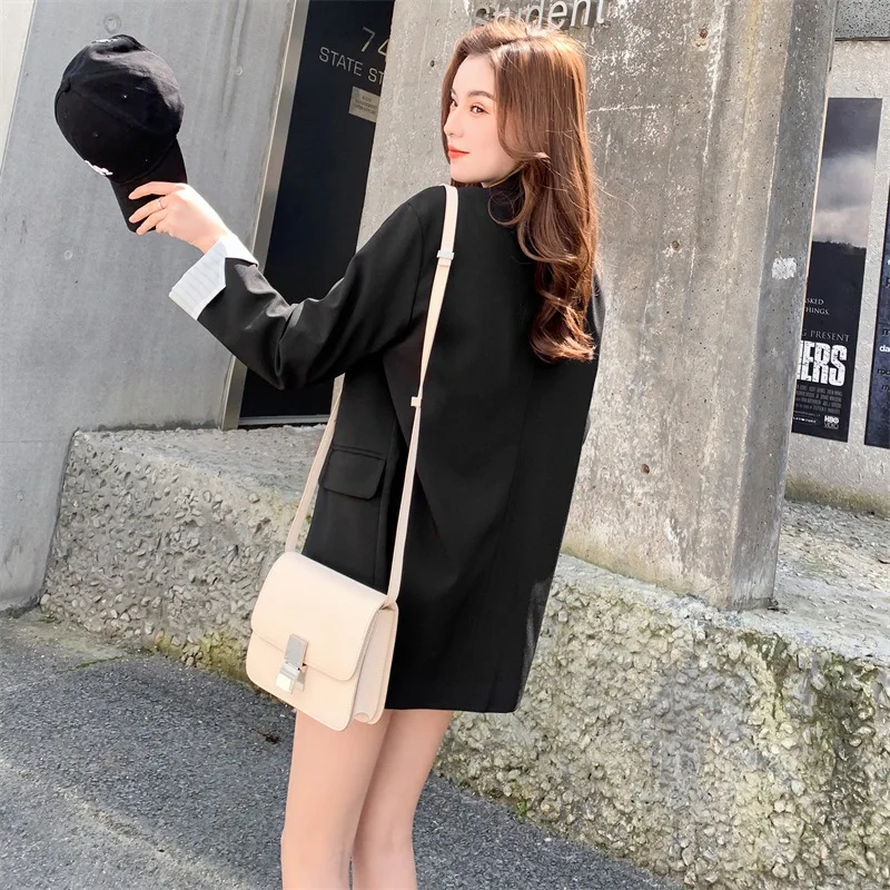 Women's jacket 2019 autumn black small suit jacket female Korean version of the long section long sleeve loose top
