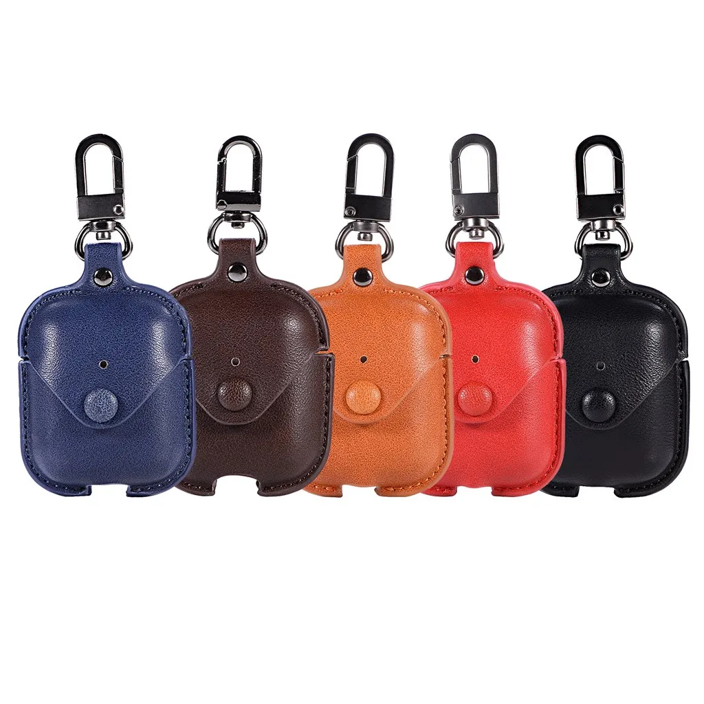 

Leather Cover Skin Case Carabiner Protective For Apple AirPods Earphones Earphone Holder Case Storage Carrying Hard Bag #LR2