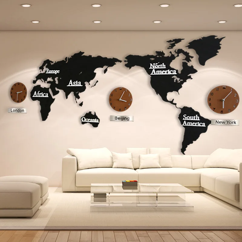 3D Карта мира большие настенные часы DIY Деревянные МДФ цифровые настенные часы деревянные часы Современный европейский стиль круглый немой relogio de parede