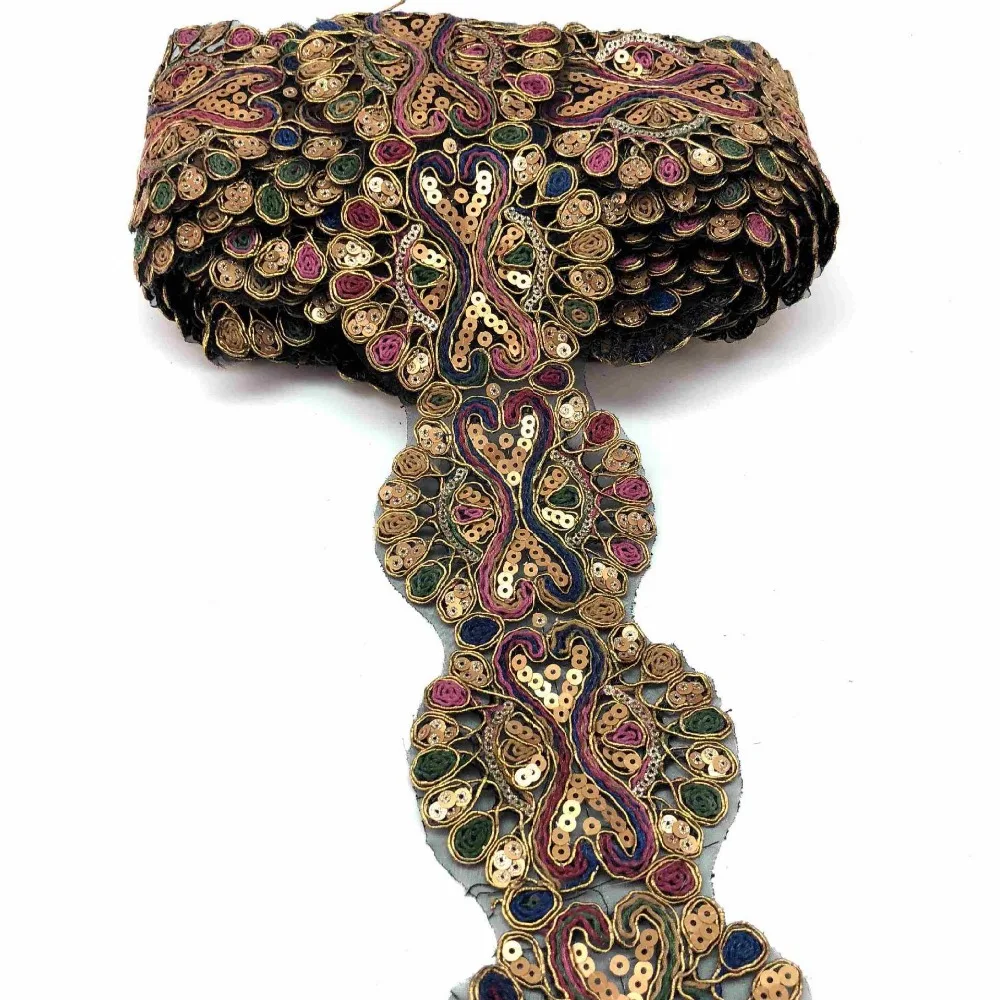

10Yards Width9cm Irregular Sequin Embroidered Lace Trim DIY Black Net Yarn Sewing Ribbons Clothing Accessories