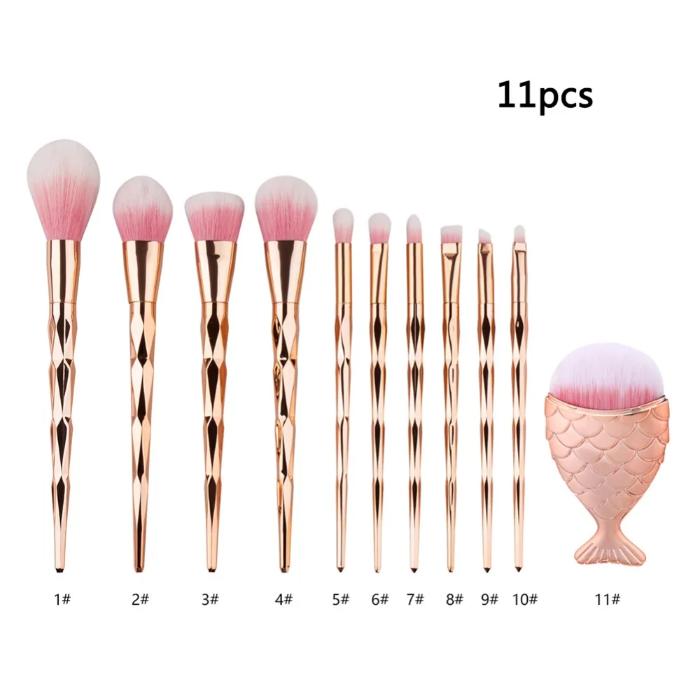 

1Pcs Diamond Rose Gold Makeup Brush Set Mermaid Fishtail Shaped Foundation Powder Eyeshadow Cosmetics Brushes Tools #259001