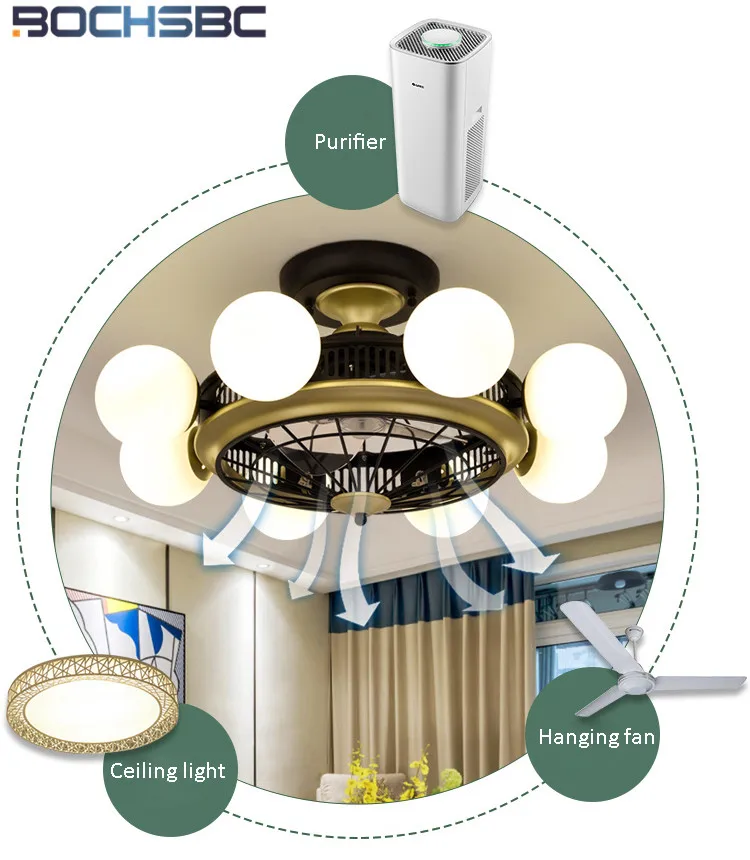 BOCHSBC светодиодный скандинавский анион Потолочная люстра с вентилятором черная Подвесная лампа-люстра 8 головок столовая гостиная ночник с