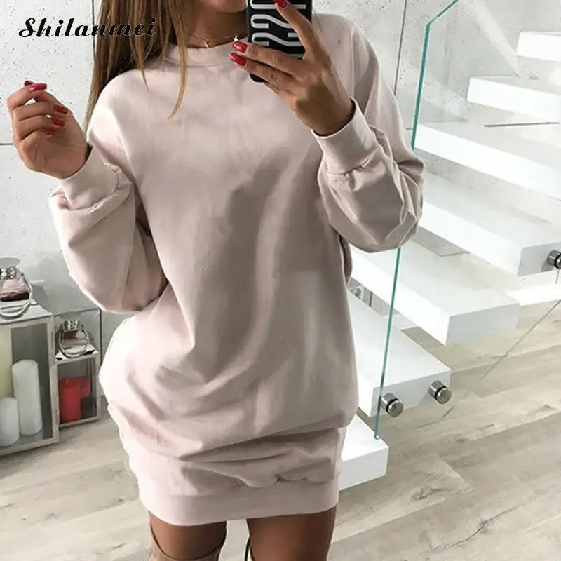 

Women Sweatshirt Dress 2018 Autumn Winter Casual Solid Tracksuit Harajuku Hoodies Dress Long Sleeve Mini Party Dresses Vestidos