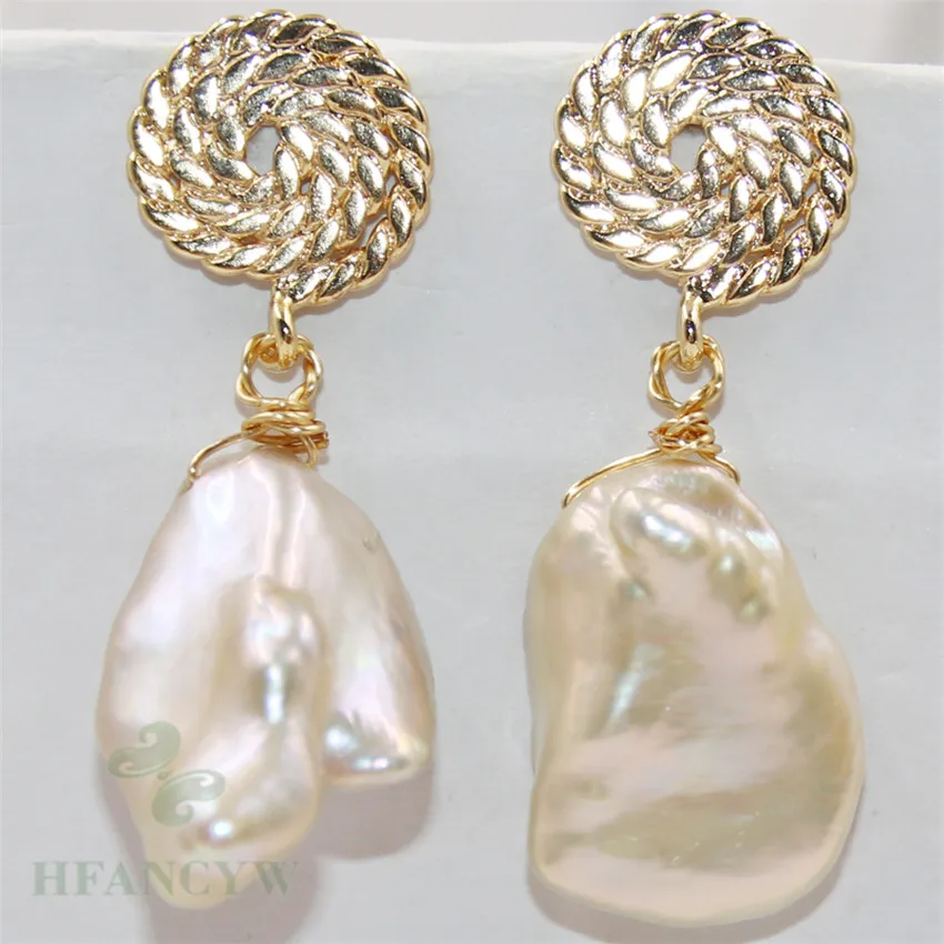 

14-15mm White Baroque Pearl Earrings Hook Earbob Chic Luxury AAA Jewelry Classic Wedding Fashion Aurora Cultured Flawless