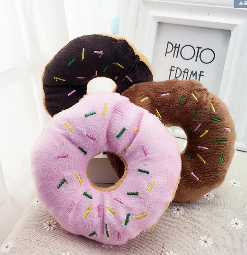 Buy Two color optional pink brown cotton donut dog toy