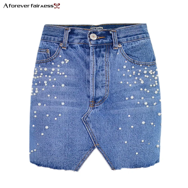 Женская джинсовая юбка карандаш с жемчужными бусинами|denim skirt women|denim skirtdenim fashion |