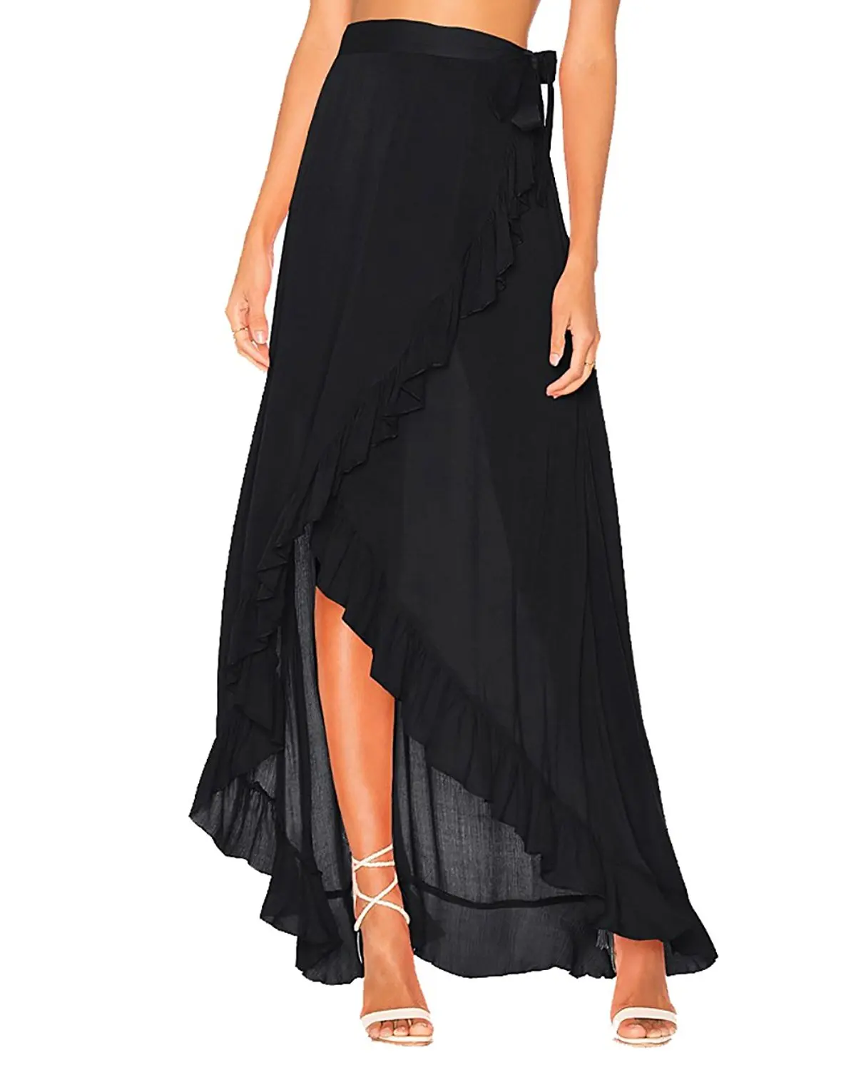 Customize Women's Side Slit Chiffon Maxi Skirt Ladies Beach Cover Ups