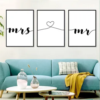 

Mrs and Mr Modern Picture Nordic Home Decor Nordic Canvas Painting Wall Art Romantic Print Minimalist Decor Painting for Bedroom