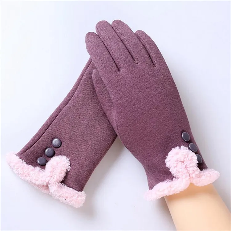 YRRETY, кружевные, с бантом-бабочкой, женские, новые, зима-осень, теплые, из искусственного кроличьего меха, шерстяные перчатки, женские, для девушек, перчатки, аксессуары рукавички - Цвет: G040 013C Purple