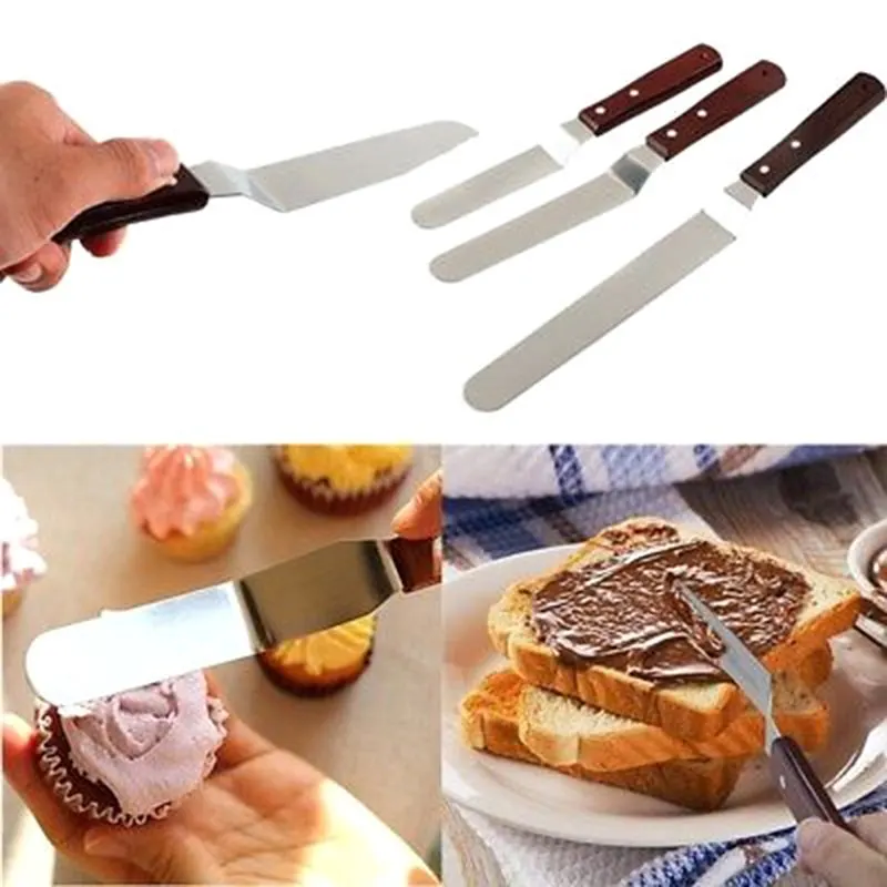 

6/8/10 inch Wooden handle Stainless Steel Butter Cake Cream Spatula for Cake Smoother Fondant Baking Pastry Cake Tool