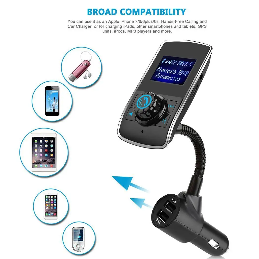 Двойной USB автомобильный беспроводной Bluetooth приемник 15,5 Вт звуковая карта tf стерео 12 В музыка 87,5-108,0 МГц приемник 5V2. 1A - Название цвета: black