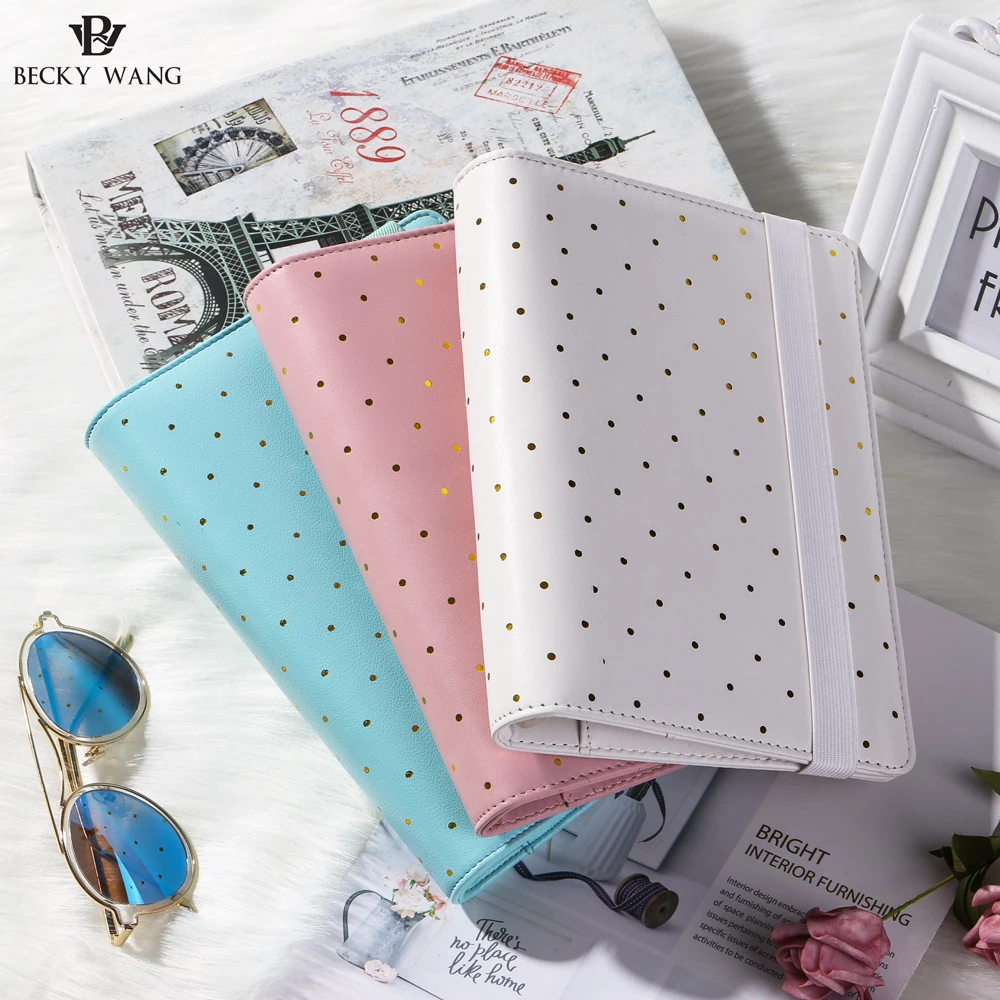 

A5 Gold Dotted Notebook Binder Only Spiral Agenda 2018 Mint Pink White Planner Cute Journals Books Diary School Supplies