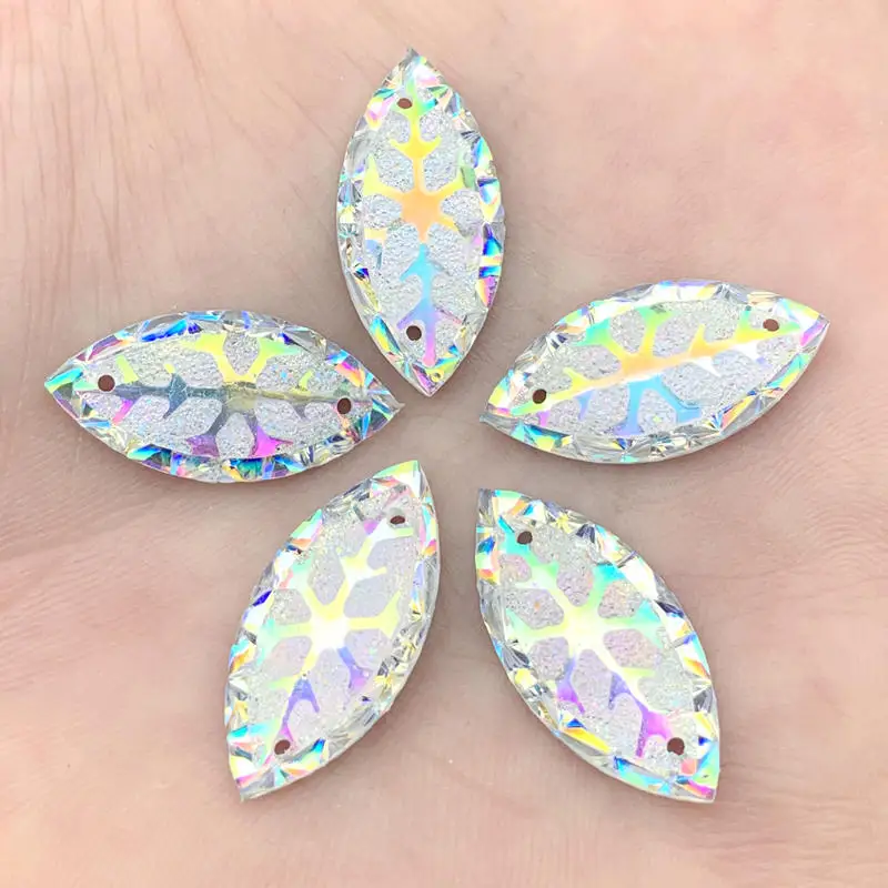 

200pcs 11*24mm Flatback Rhinestone horse eye button snowflake for Christmas gems 2 holes -A500*5