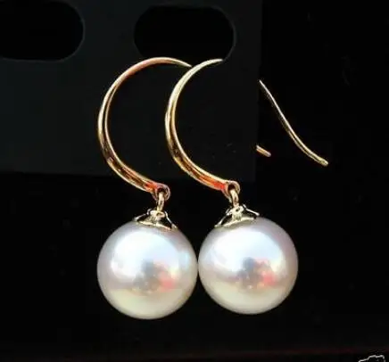 

Free Shipping >> new hot High grade 9-10MM AAA+ White Round Pearl dangle Earring 14K