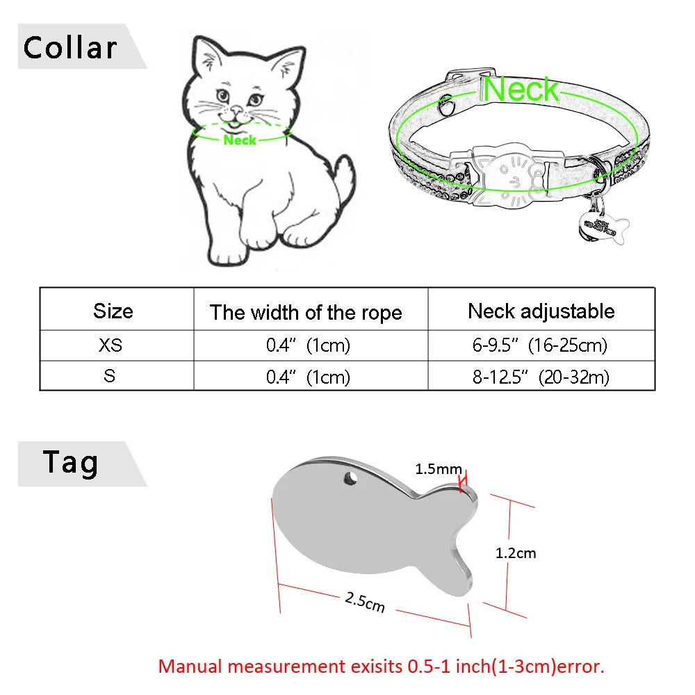 Cat Collar Personalized Accessories Crystal Cats Products for Pets Quick Release Rhinestone Leather Kitten Collar with Id Tag