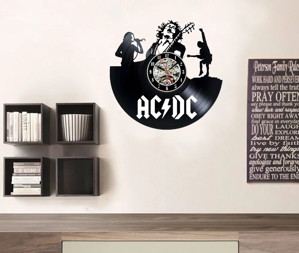 ACDC тематические настенные часы Виниловая пластинка часы уникальные Черные виниловые часы в виде компакт-диска Декор для гостиной Американский Европейский ретро стиль