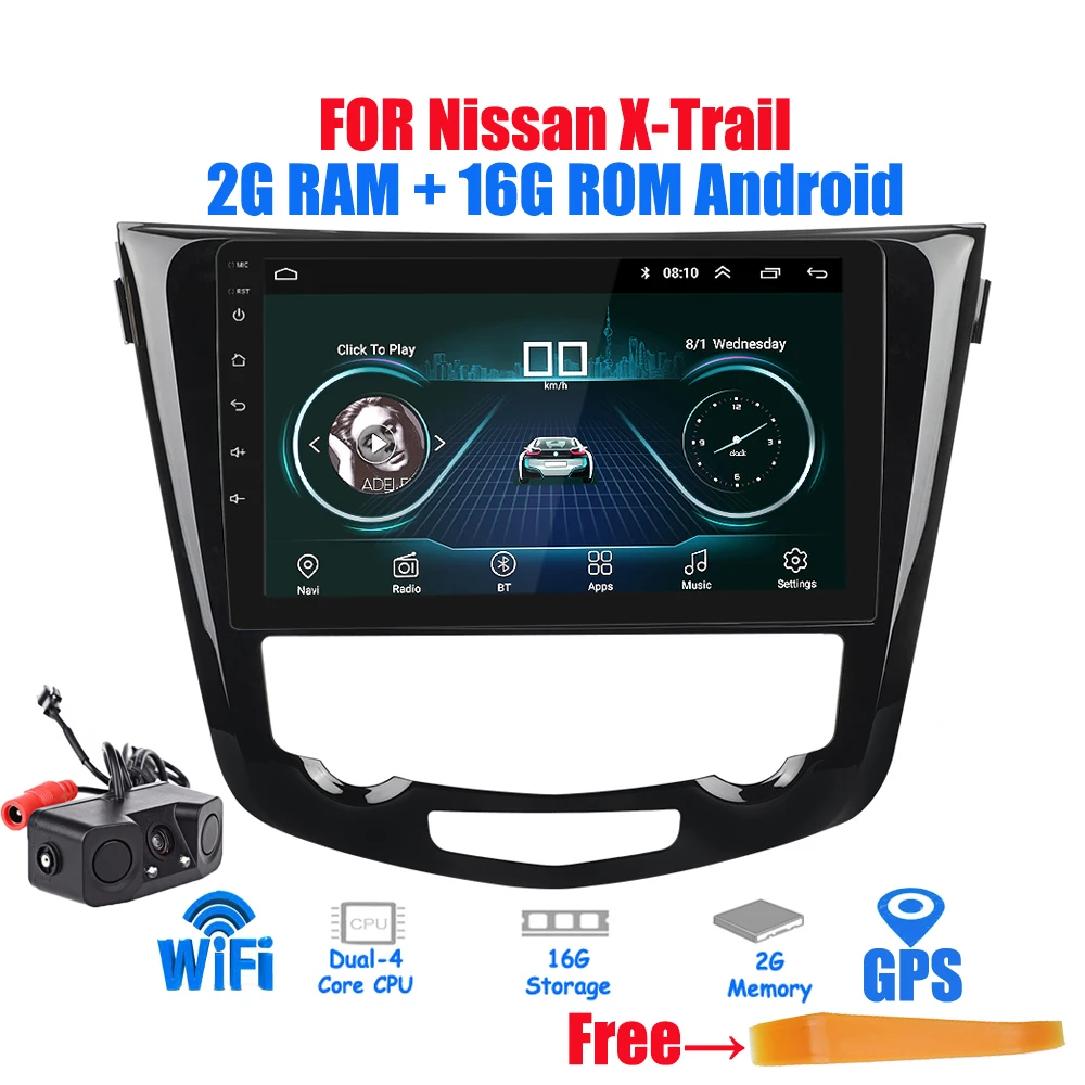 Sale 10.2" Android 8.1 Car Radio GPS Navigation Multimedia Player 2G(RAM)+16G(ROM) for Nissan X-Trail Qashqail 2014 -2017 wifi Stereo 0