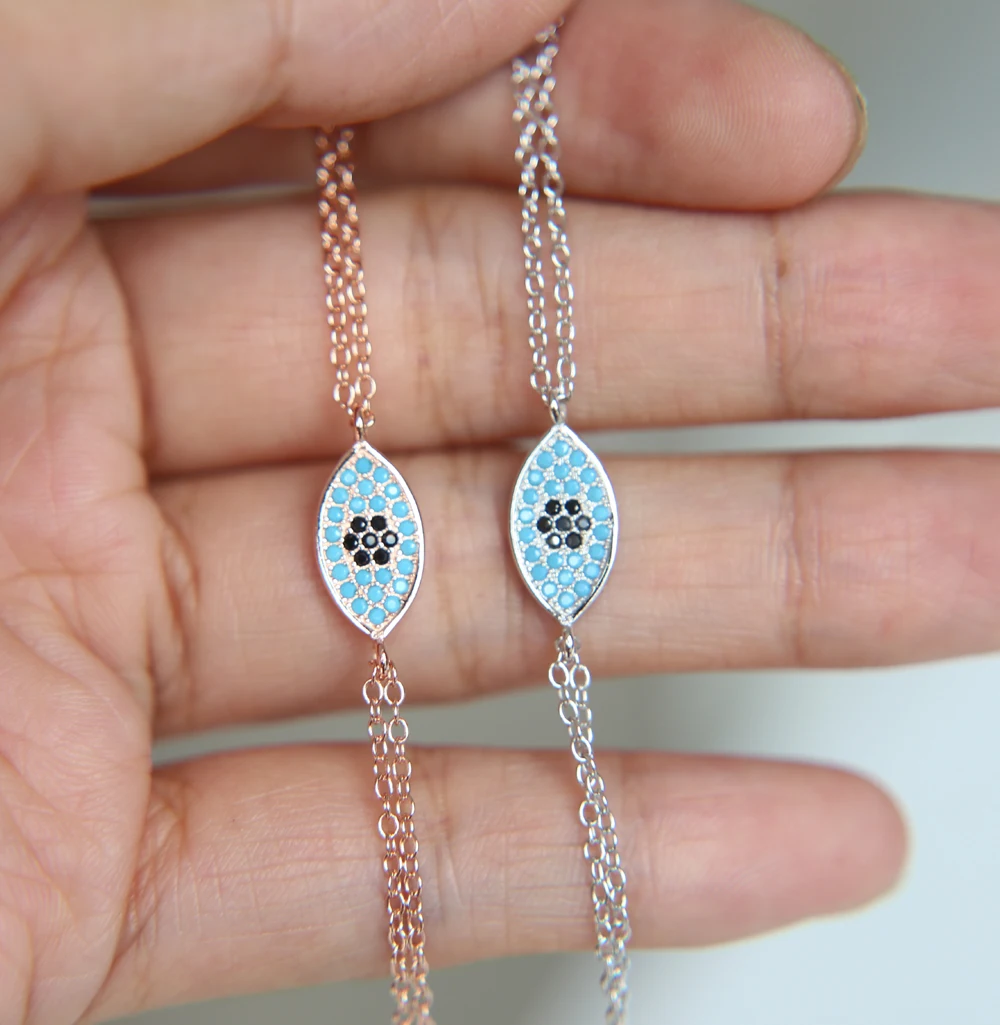 2019 New Special Offer Trendy Original 925 Sterling silver Rose gold color eil Eye Bracelet With blue cz For Women Jewelry Gift | Украшения