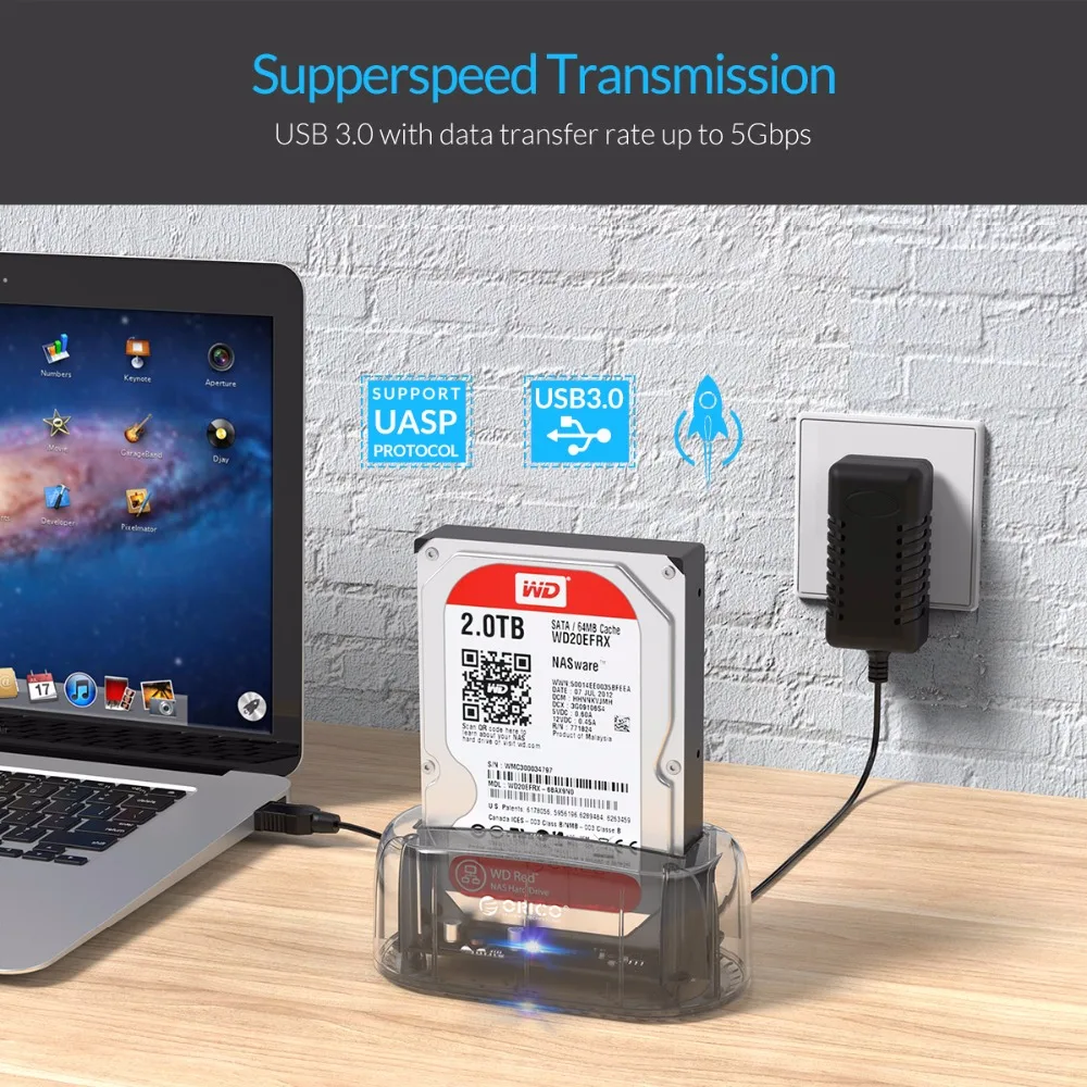 Support Intelligent Sleep Function Easy to Carry. White Normal Multi-Function Communicator USB 3.0 2.5 inch // 3.5 inch SATA HDD Docking Station ,Stylish and Compact