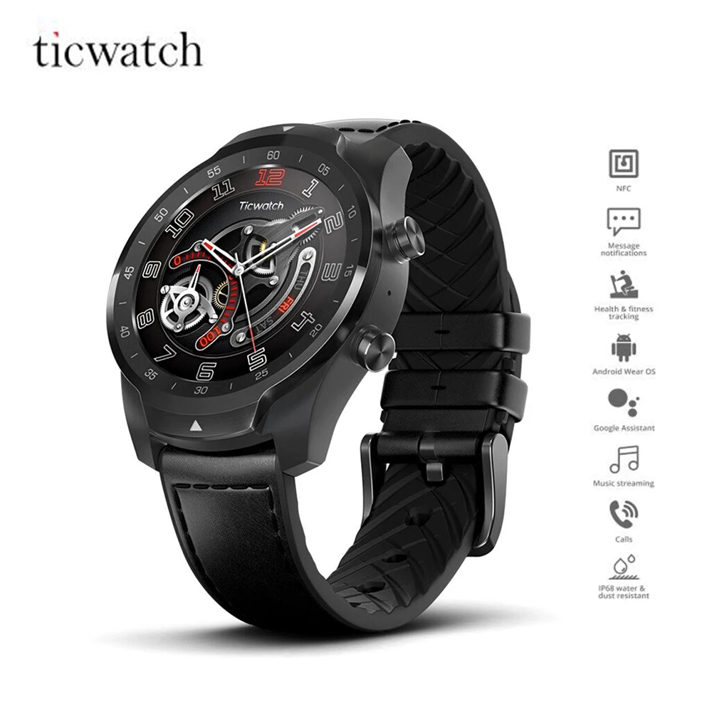 

International Version Ticwatch PRO Smart Watch 1.4 Inch OLED/LED Double Screens Heart Rate Monitor IP68 Built-in GPS Google Pay