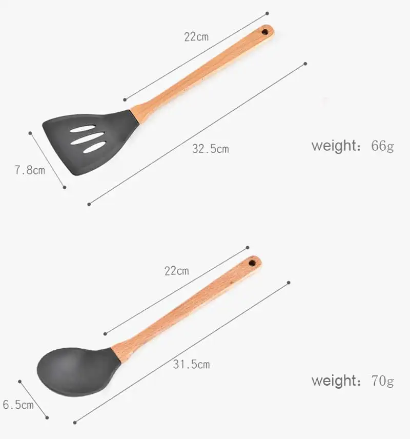 8 шт./лот, силиконовая деревянная посуда для приготовления пищи, ложка, лопатка, ковш, щипцы, посуда, деревянный набор, кухонные антипригарные инструменты для приготовления пищи