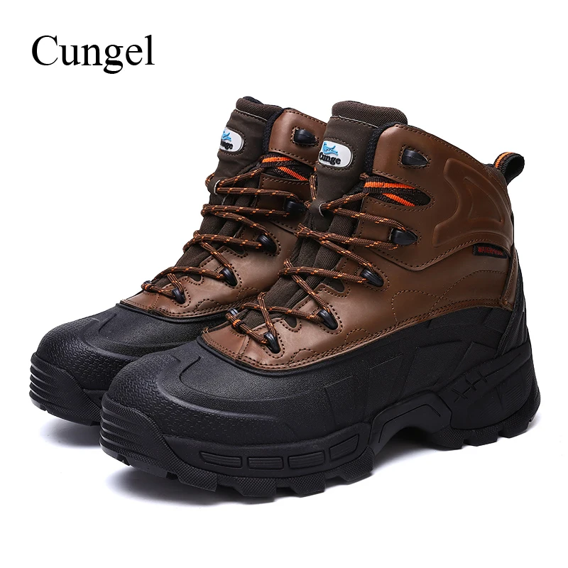 Cungel High quality Men Safety shoes Steel toe cap Leather Work boots Military Combat boots Outdoor Hiking boots Waterproof