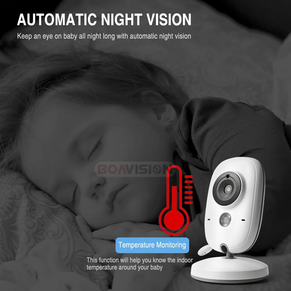 VB603 Video Monitor de bebé 2,4G inalámbrico con pantalla LCD de 3,2 pulgadas 2 Audio hablar de vigilancia de la visión nocturna cámara de seguridad niñera - 5