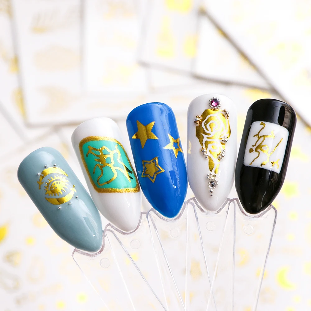 20pcs Water Decals Gold Stickers Nails Galaxy Stars Flower Vine Geometry Animal Tiger Flamingo Watermark Adhesive Sliders BEYY20