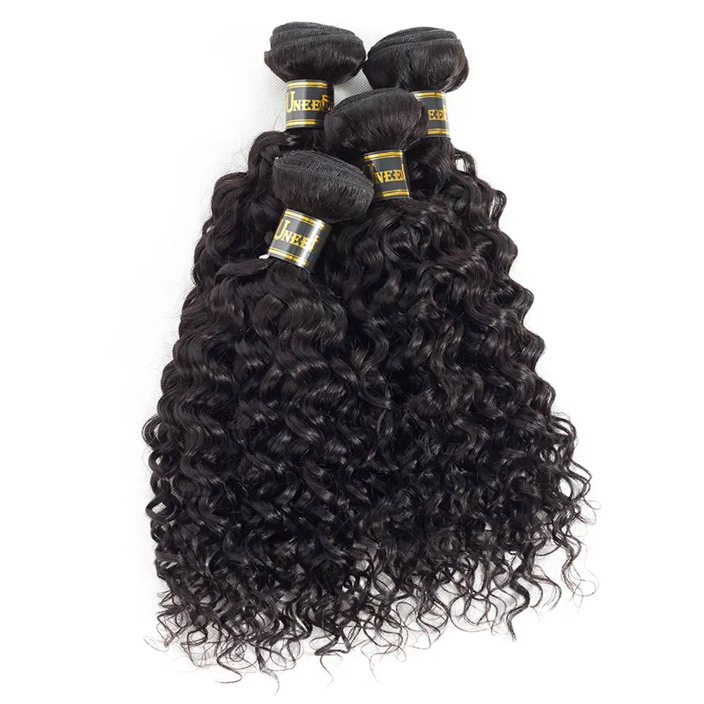 Uneed волосы индийские Воды Волна 4bundles натуральный черный Цвет человеческих волос пучков 8-28 дюймов волна воды волос Weave Расширение