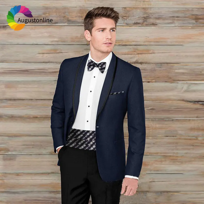 Navy Blue Classic Men Suits for Wedding Costume Homme Mariage Black Shawl Lapel 2 Pieces Elegent Male BlazersJacket Pants Ternos