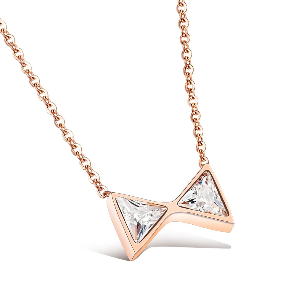 Brand New Design IP Rose Gold Stainless Steel Bowknot Shape Necklace 