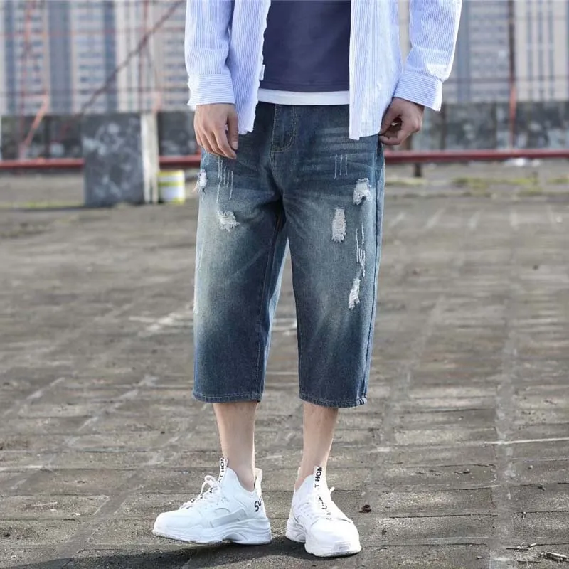 Отверстие-in-the-Hole 7 минут джинсы для мужчин записная книжка С ПЕРЕПЛЕТОМ с Размер затрудняетесь в выборе правильного размера? широкие Шорты для мужчин Летняя мода оснастка для афгани 7 минут Штаны