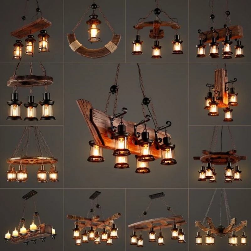 Твердый деревянный блеск винтажный светильник-люстра в виде подсвечника подвеска кофейная спальня освещение железо+ деревянная лампа для декора Лофт