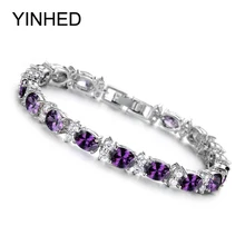 YINHED Новое поступление белый золотой цветной Теннисный браслет высокого качества Овальный Фиолетовый кубический циркон браслеты для женщин ZB49