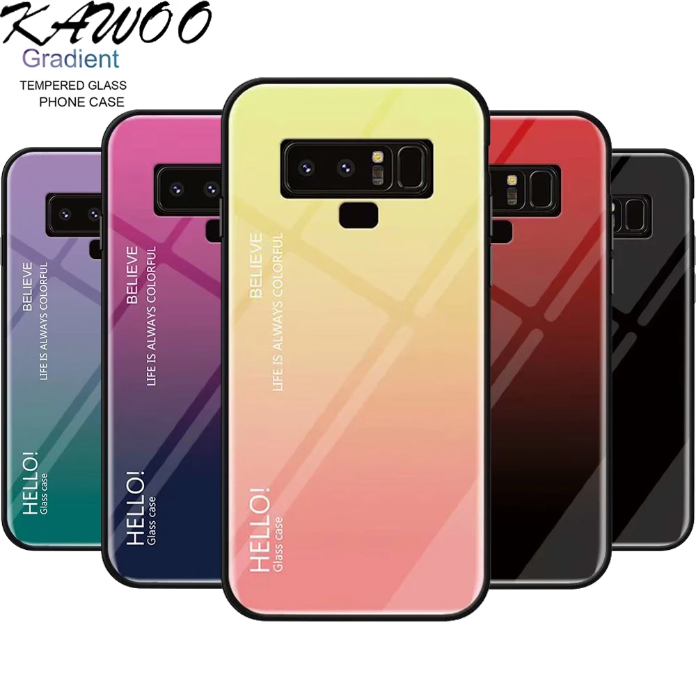 Жесткий чехол из закаленного стекла с градиентом мягкая рамка для Samsung Galaxy Note 9 S8 S9
