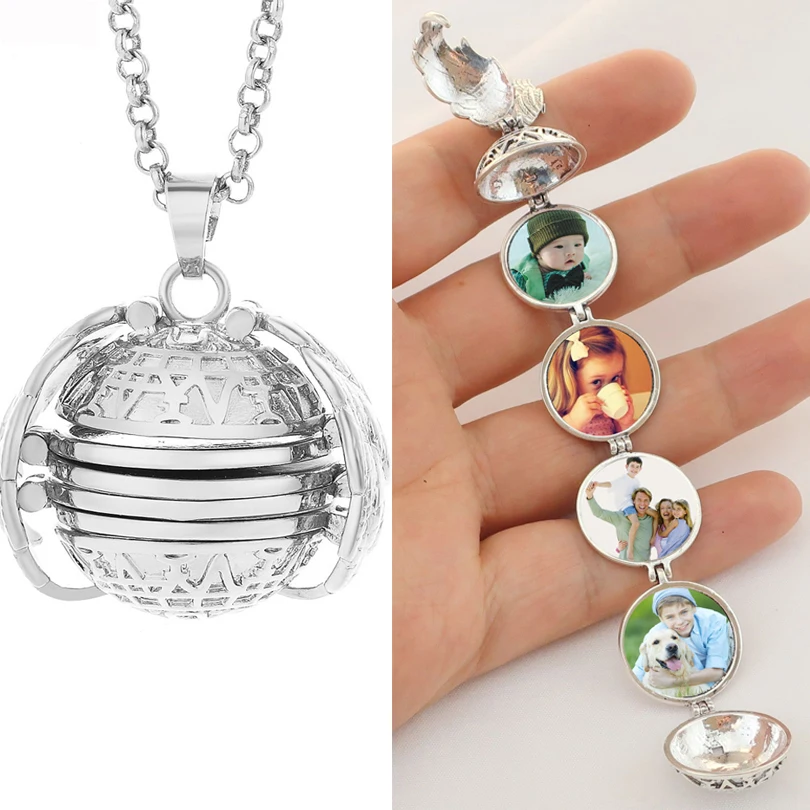 Double Fair Magic 4 Photo Pendant Locket Necklace Memory Floating Angel Wings Family Pictures Put The Necklace Jewelry Kan003 Pendant Necklaces Aliexpress