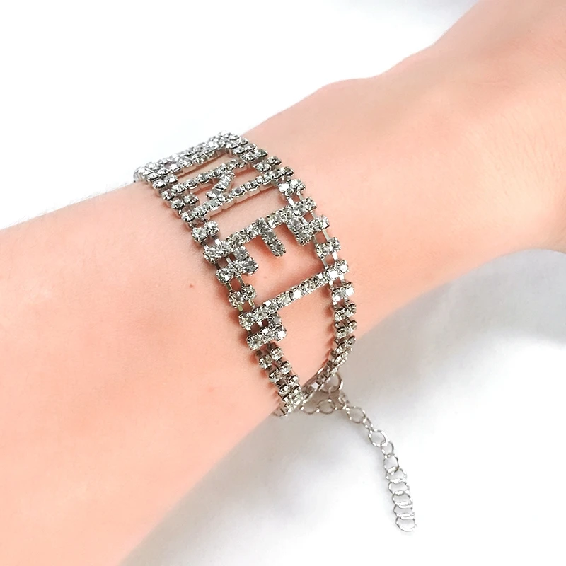 

Crystal Letter Bracelets Jewelry Charm Bracelet & Bangles For Women Rhinestones Female pulseras mujer Wedding Jewelry Bijoux