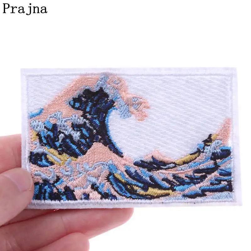 Prajna The Great Wave Off Kanagawa аппликация нашивки значки вышивка железа на патчи для одежды куртки футболки наклейки декор