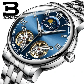 

Switzerland BINGER 2018 NEW Men's Skeleton WristWatch Casual Sport Automatic Skeleton Mechanical Watches Male Relojes Steel
