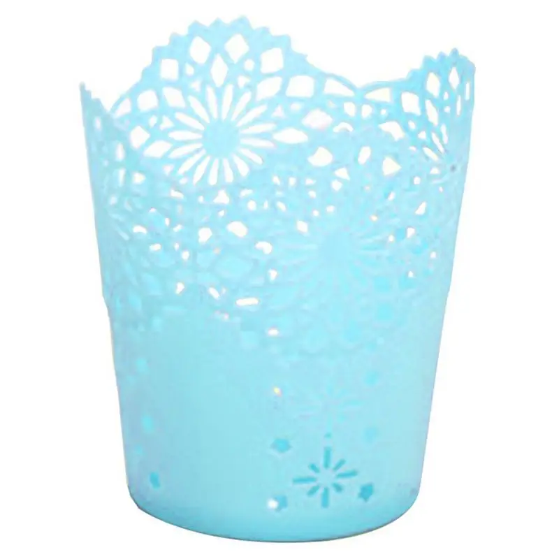 

Pen Holder Round Plastic Brush Pencil Storage Organiser Wastebasket Lace Hollow Desk Tidy Pot