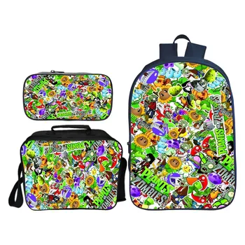 

Hot Sale 3 Pcs/Set Fashion Printing 3D Plants VS Zombies Children Backpacks for Kids Cartoon Dinosaur School Bags Boys Bookbag