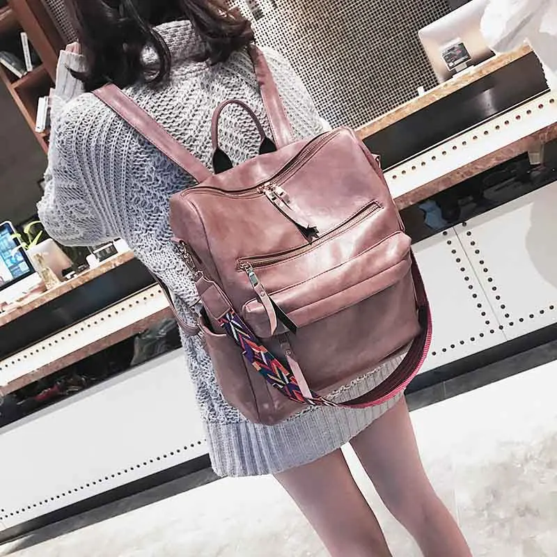 

Leather Backpack lady 2019 Students School bag Large Backpacks Multifunction Travel bag Mochila Pink Vintage Back Pack XA529H